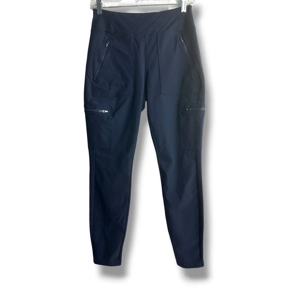 Athleta Cargo Pants Women 6 Navy Blue Headlands Hybrid Tapered Zipper Pockets